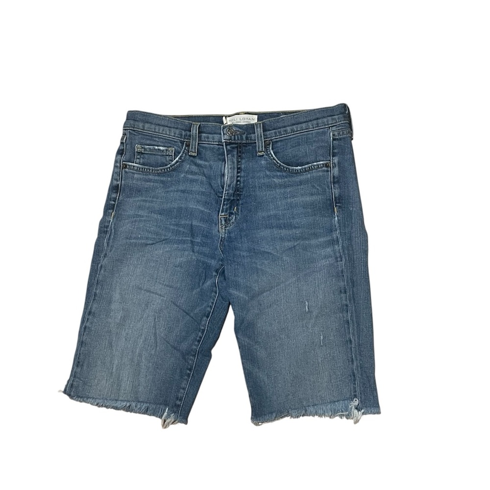 Nili Lotan Distressed Mid-Blue Denim Cutoff Shorts